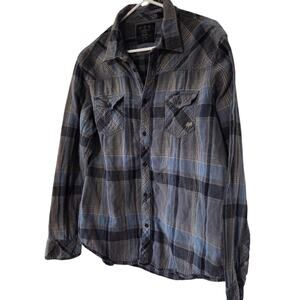 Fox Racing XXL Button Up Black Gray Plaid Flannel Shirt Grunge Motocross